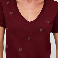 T-shirts pour femmes avec strass, impression de logo personnalisé, col en V, manches courtes, pour un usage quotidien décontracté et élégant