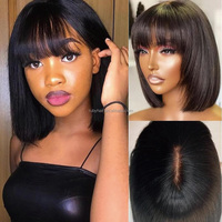 Venta al por mayor pulgadas cortas Bob pelucas 3x1 encaje 100% cabello humano recto con flequillo Bob para mujeres negras Peluca de cabello humano cabello vietnamita