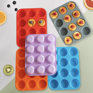 Moule à gâteau en silicone de qualité alimentaire à 12 trous ronds, ustensiles de cuisson - Product Image 1
