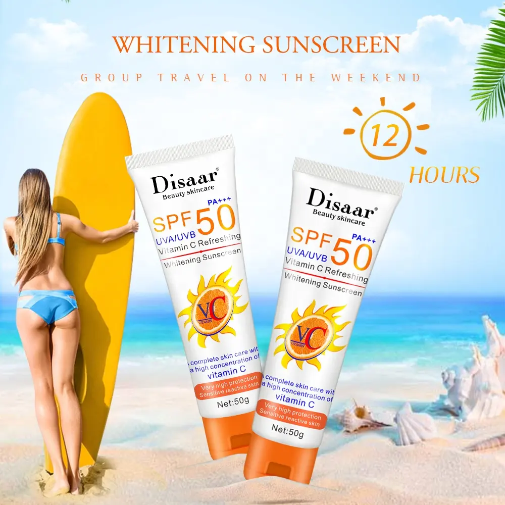 Disaar Crème solaire blanchissante naturelle Anti-UVA/UVB Crème solaire SPF 50 Crème solaire
