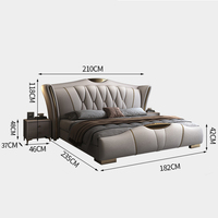 Lit en cuir noir italien de luxe, vente en gros, ensemble de lit moderne haut de gamme, mobilier de chambre à coucher, lit king-size rembourré avec rangement pour hôtel