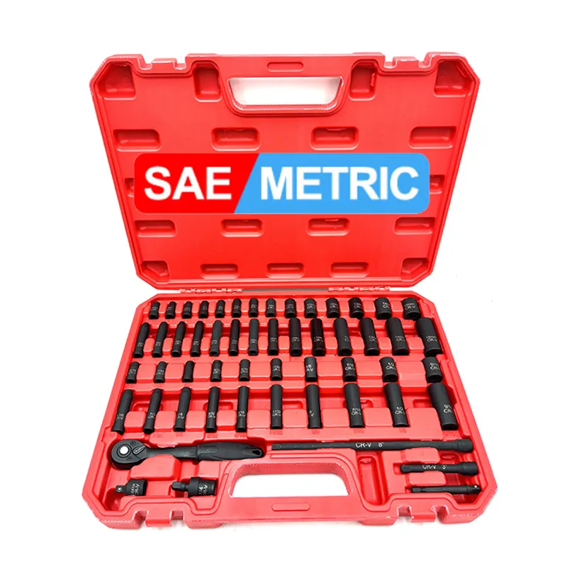 Mechanic Tool Kits 54 Stuks Metric/Sae Standaard Impact Socket Set Met 72 Tanden Omkeerbare Ratel
