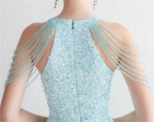 Nặng craftsmanship đính cườm buổi tối ăn mặc, dài backless sequined buổi tối ăn mặc, chảy tua váy thanh lịch - Product Image 3