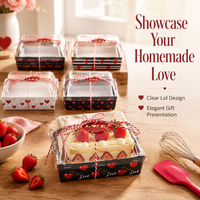 Boîte de pâtisserie pour la Saint-Valentin avec couvercle en PET transparent, jetable, pour pâtisseries, biscuits, gâteaux au chocolat, à emporter, boîte cadeau en papier pour desserts