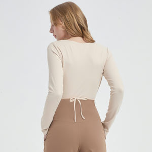 Top Deportivo de Yoga para Mujer, Primavera 2026, Elástico, Poliamida, Sin Costuras, para Correr, Pilates, Fitness, Danza, Manga Larga, Cuello en V - Product Image 6