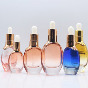 Độc Đáo 1Oz 30 Ml 50Ml 100Ml Mỹ Phẩm Serum Glass Dropper Chai Phẳng Hình Bầu Dục Với Vàng/Bạc Lotion Chai 20Ml Glass Jar - Product Image 1