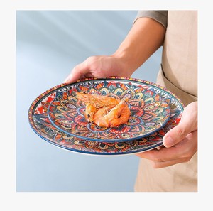 <span class=keywords><strong>Assiette</strong></span> en céramique de style américain économique de haute qualité nouveauté servant le dîner ensemble de vaisselle en porcelaine rouge de bohème vintage - Product Image 4