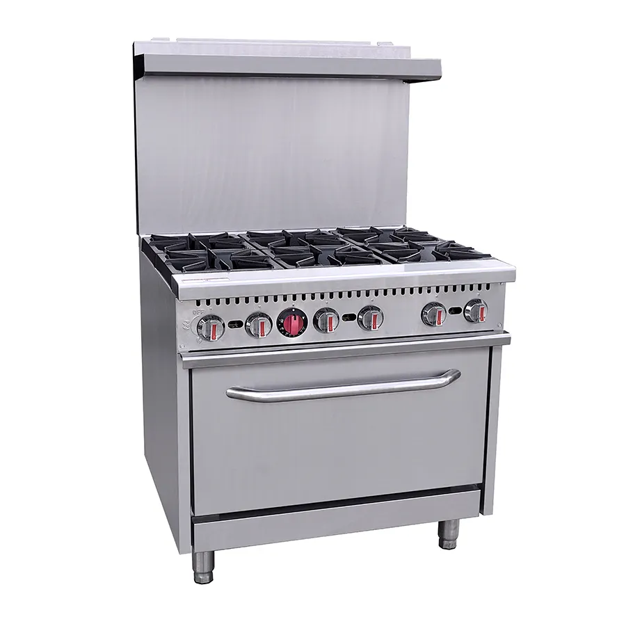 新しいスタイルの安い商業レストランキッチン天然ガスキャスト調理自立型調理器ストーブオーブン10バーナー付き