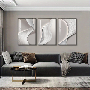 Set di 3 Quadri Astratti Industriali con Foglie Grigie e Dorate, Arte Murale di Lusso, Stampa a Trasferimento Termico su Tela con Base di Supporto in Carta - Product Image 4