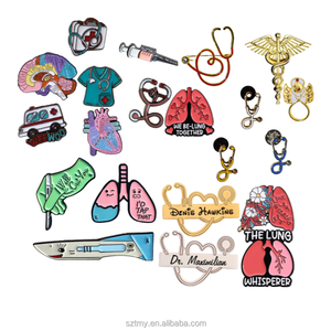 Broches Médicos Personalizados en 3D con Símbolo Médico de Caduceo, Estetoscopio, Órgano y Corazón, en Metal Dorado Esmaltado y Grabado - Product Image 2