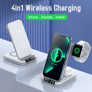 Multifunctional Alarm Clock Led Charging Light 3 In 1 Wireless Charger Dock Station For Iphone Samsung