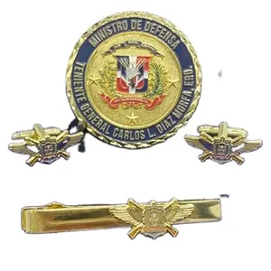 Free Design Customized Logo Soft Enamel Gold Memorial Cufflinks And Tie Bar Metal Challenge Coin For Gift Set