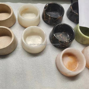 Mangkuk Marmer Travertine Beige Dekorasi Rumah Ornamen Bundar Religius Permukaan Halus Mangkuk Air untuk Hewan Peliharaan - Product Image 6