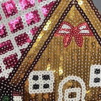 Patch brodé personnalisé en sequins en forme de maison de Noël en pain d'épices, thermocollant, pour la décoration de vêtements, vestes et sacs - Vente en gros