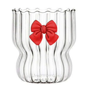 Verres à boire ondulés de 10oz avec gobelet en verre à nœud papillon coupe en verre esthétique rayée <span class=keywords><strong>verrerie</strong></span> ondulée vintage pour cocktail café - Product Image 6