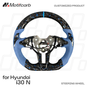Volante de Fibra de Carbono Forjado con Diseño Personalizado en Azul para Hyundai I30N I20N ElantraN N-line, con Empuñaduras de Microfibra Azul - Product Image 2