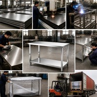 Îlots de cuisine commerciaux, chariots de cuisine, double porte coulissante, acier inoxydable, capacité de charge lourde de 500 kg/m, plan de travail de cuisine