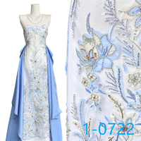 Tissu en dentelle YZ brodé de luxe pour fêtes, tissu en filet coloré avec sequins et perles pour robes de soirée, tissu brodé
