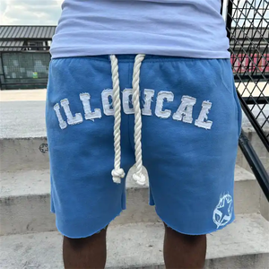 Streetwear Épais Cordon Vintage Applique Sweat Short Cut Edge Acid Wash Patch Broderie Shorts pour Hommes - Product Image 4