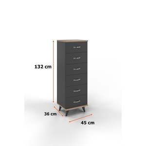 Commode de chevet moderne européenne à 6 tiroirs Belinda, élégante, en MDF et chêne, organisateur de rangement pour chambre à coucher, style design français - Product Image 3