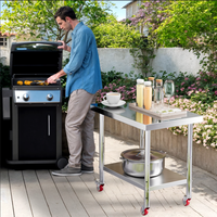Table de découpe de viande pour boucherie, banc en acier inoxydable robuste avec roulettes, étagère inférieure et crochets latéraux, taille personnalisée
