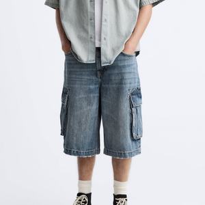 กางเกงขาสั้นเดนิมทรงหลวมแบบคาร์โก้ สไตล์เบอร์มิวดา  รับสกรีนโลโก้  ลุคซันเฟด  ผู้ผลิตกางเกงขาสั้นผู้ชายสำหรับเสื้อผ้าสั่งทำ - Product Image 3