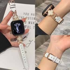 Bracelet de Montre de Luxe en Cuir de Crocodile Designer Motif Trèfle pour Femme Compatible <span class=keywords><strong>Apple</strong></span> <span class=keywords><strong>Watch</strong></span> Séries 6 <span class=keywords><strong>7</strong></span> 8 9 41mm 42mm <span class=keywords><strong>45mm</strong></span> - Product Image 6