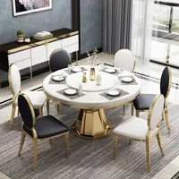 Nouvelle table à manger moderne de luxe légère en marbre artificiel avec plateau tournant, base multifonction en acier inoxydable, mobilier de salle à manger pour la maison