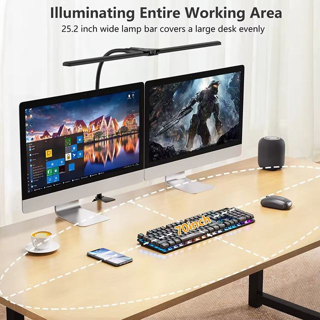 Eye-protecting Modern Goose-Neck Dual-Head Clip LED Touch Control Adjustable Height Foldable Desk Lamp Dormitory Computer