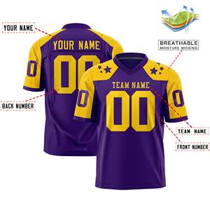 Camiseta de Fútbol Americano Personalizada con Diseño de Estrella en el Hombro, Color Morado y Dorado - Product Image 2