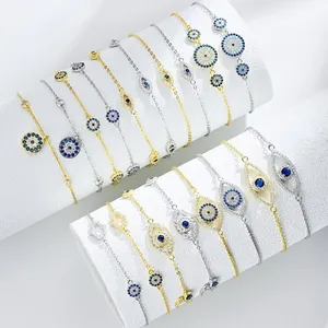 Spot Wholesale 925 Sterling Silver Evil Eye Bracelet Series Fashion Ins18k Gold Plated Blue Evil Eye Bracelet Jewelry