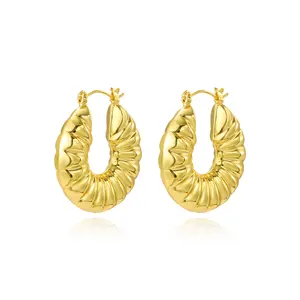 Chunky 18K Gold Plated Stainless Steel Waterproof Jewelry Exaggerated Women Big Hoop Earrings