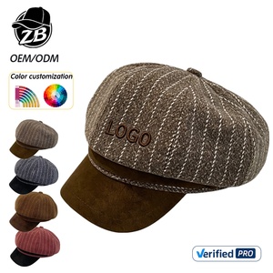 Wholesale Vintage British Newsboy Baker Boy Hat for Men Women Custom Pinstripe Winter Warm Ivy <b>Beret</b> Cap - Product Image 1