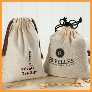 Customized Logo <b>Printed</b> Cotton Linen Drawstring Bags Double Drawstring Shopping Gifts Bag <b>Canvas</b> Cotton Bags - Product Image 3