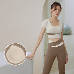 Vente en gros de débardeurs de yoga sans couture pour femmes vêtements de fitness à motif solide avec fermeture élastique à la taille - Product Image 1