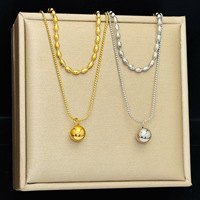 Collier en acier inoxydable à double couche, tendance pour femmes, pendentif en forme de petit haricot doré, collier tendance et polyvalent, cadeau