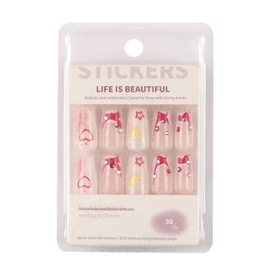 Ensemble de faux ongles, colle de qualité salon, matériau ABS, couverture complète, motif carré, colle en gel, ongles pré-conçus longs/moyens, 30 pièces - Product Image 3