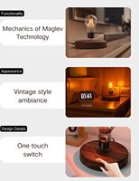 Lámpara de Escritorio Magnética Levitante con Bombilla, Luz Nocturna Giratoria Automática de 360°, Resina y Madera, Regalo Único, Decoración para el Hogar y la Oficina