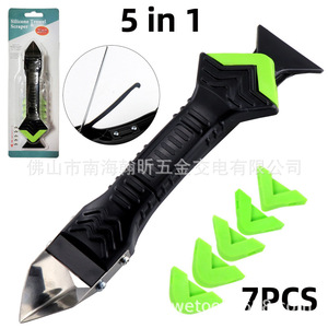 <b>Silicone</b> Trowel Scraper 5 In 1 Stainless Steel Blade Ergonomic Handle With 7 Pc Corner <b>Tools</b> For Sealant Application - Product Image 1