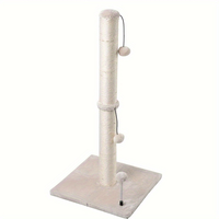 Griffoir pour chat moderne et simple en peluche crème avec boule suspendue, tour d'escalade multicouche de 22 pouces pour usage intérieur