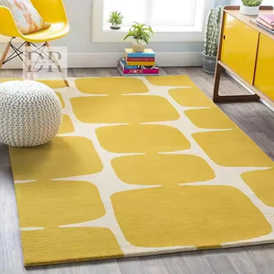 Alfombra moderna de lana 100% con mechones a mano para área grande, diseño minimalista amarillo y blanco para el suelo del hogar para el comedor, la sala de estar y la Oficina - Product Image 1