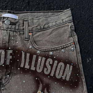 Pantalones cortos de mezclilla para <span class=keywords><strong>hombre</strong></span> con estampado de serigrafía de diamantes de imitación, cierre de cremallera regular, estilo holgado, ropa urbana para <span class=keywords><strong>hombre</strong></span> al por mayor - Product Image 2