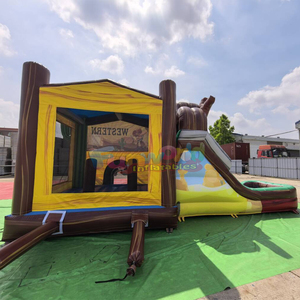 Structure gonflable commerciale pour enfants, toboggan combiné western, double piste humide/sèche, type château gonflable Castillo - Product Image 4