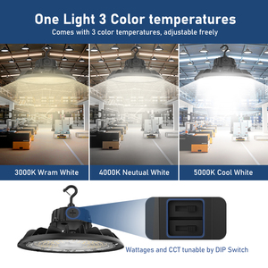 Lámpara Industrial High Bay UFO de Aluminio IP65, 5000K, 3CCT, 3 Potencias Ajustables, 3 en 1, con Certificación DLC, ETL y UL, en Stock en EE. UU. - Product Image 5