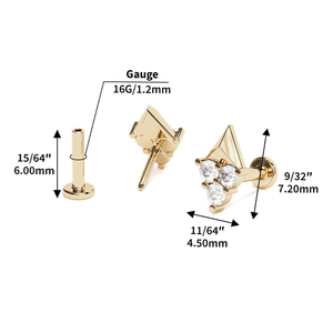 Lotus Wholesale – Clous d'oreille en or massif 9k, 14k, 18k avec vis à filetage interne et pierre Moissanite pour piercing corporel - Product Image 2