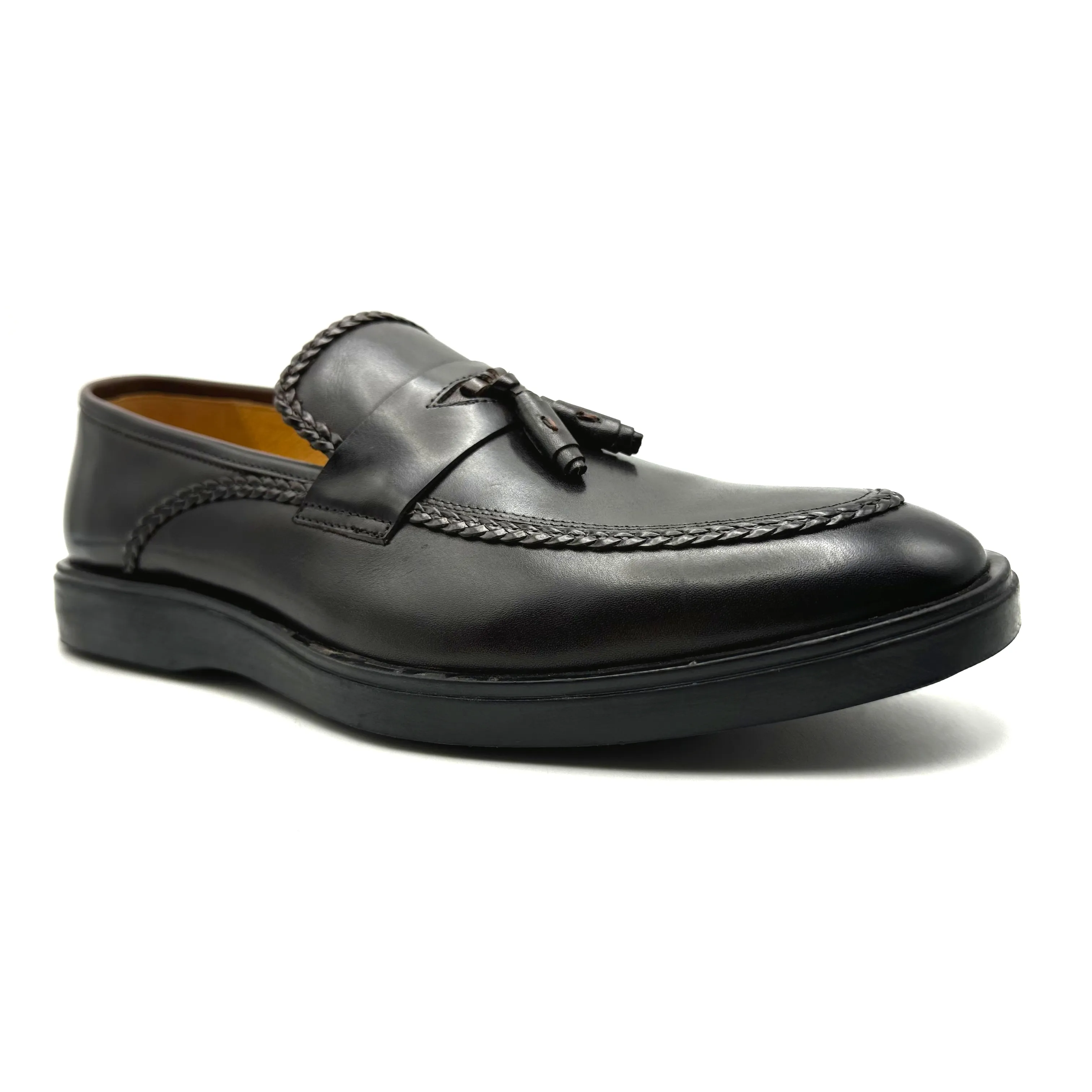 Erkekler için iş rahat makosen ayakkabı hafif kauçuk taban elbise ayakkabı hakiki deri