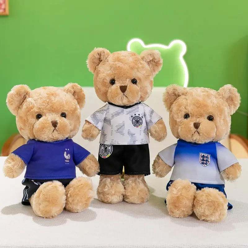 Fábrica al por mayor personalizado 14 pulgadas fútbol Jersey oso de peluche juguetes de peluche para niños adultos