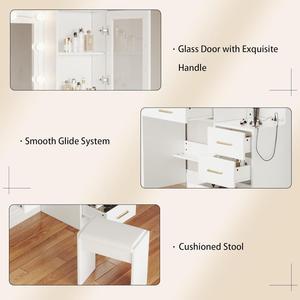 Table de toilette moderne Phoenix Home 8 tiroirs avec lumière LED Table de toilette en bois blanc - Product Image 5