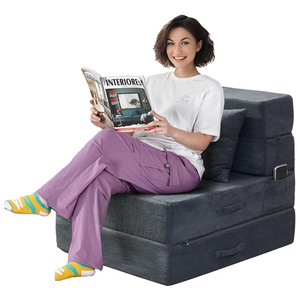 <span class=keywords><strong>Canapé</strong></span>-lit pliant simple <span class=keywords><strong>convertible</strong></span> 4 en 1 avec <span class=keywords><strong>matelas</strong></span> et oreiller rectangulaire, housse lavable en machine - Product Image 2