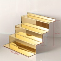 Présentoir de Rangement en Escalier en Acrylique Miroir Doré et Argenté, 4 Niveaux, Antidérapant, pour Cosmétiques, Parfums et Vernis à Ongles